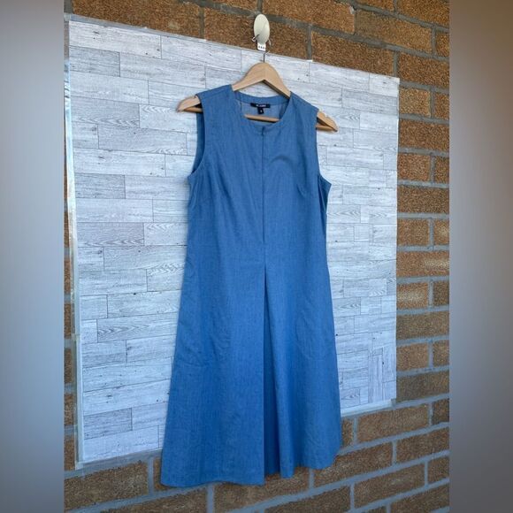 Kal Rieman sleeveless single pleat slub cotton weave chambray dress small - Picture 3 of 8